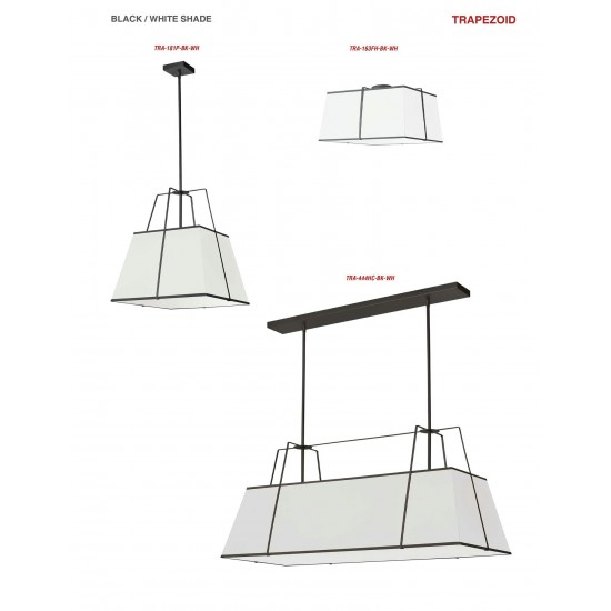 Trapezoid 4 Light Horizontal Chandelier White Shade w/ White Fabric Diffuser