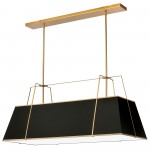 4 Light Horizontal Chandelier Gold/Black Shade w/ White Fabric Diffuser