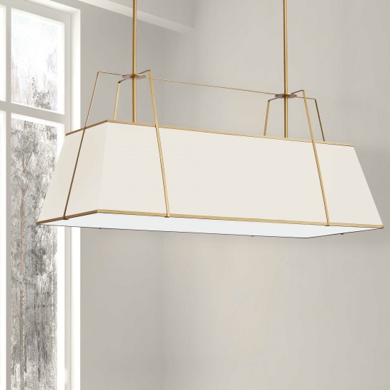 4 Light Horizontal Chandelier Gold/Cream Shade w/ White Fabric Diffuser