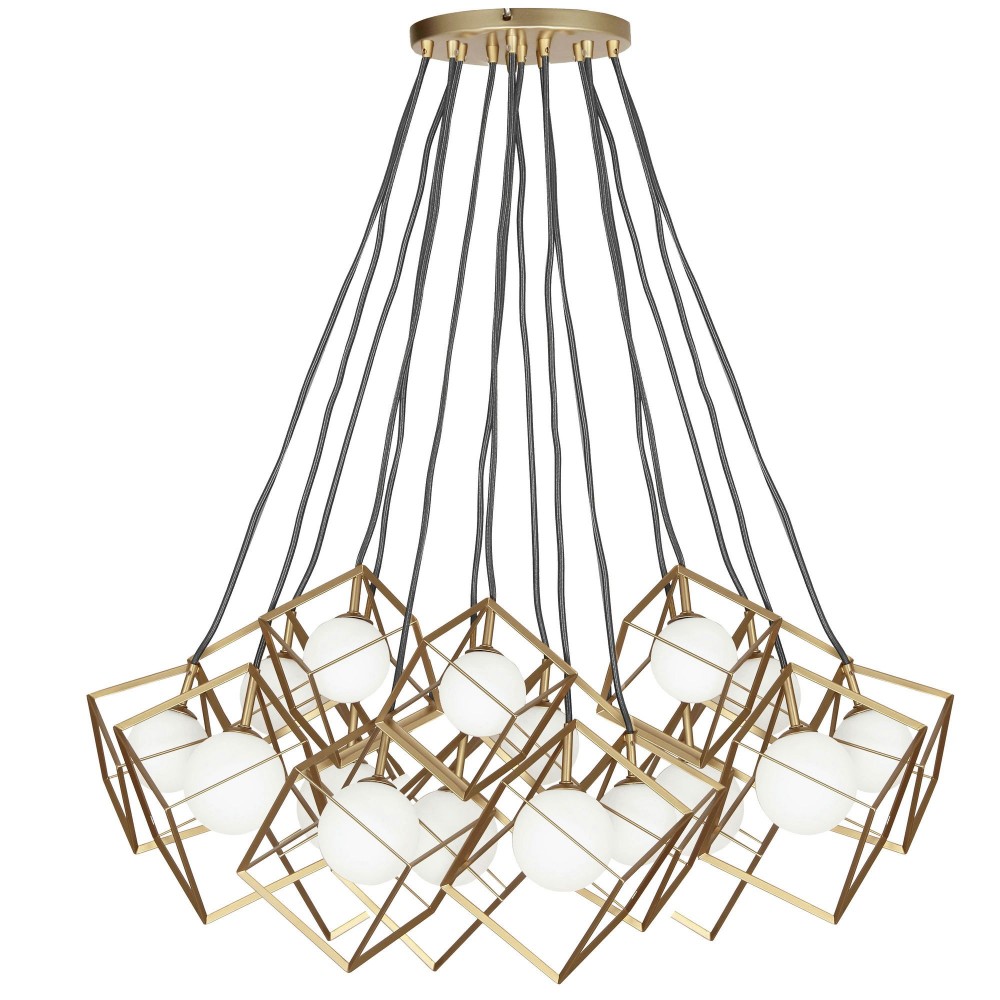 16 Light Halogen Pendant, Gold with White Glass