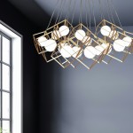 16 Light Halogen Pendant, Gold with White Glass