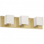 3 Light Halogen Vanity, Aged Brass with White Glass