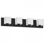 4 Light Halogen Vanity, Matte Black with White Glass