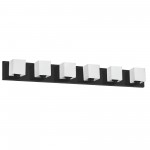 6 Light Halogen Vanity, Matte Black with White Glass