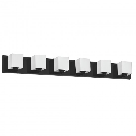 6 Light Halogen Vanity, Matte Black with White Glass