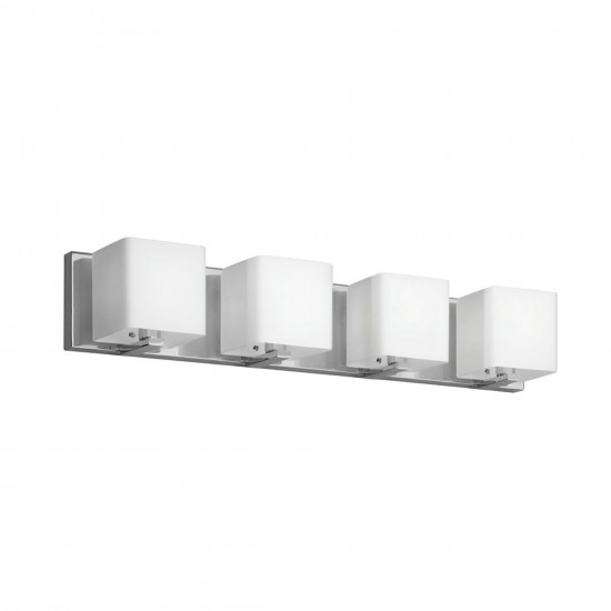 4 Light Vanity, Polished Chrome, Frosted White Glass Shade