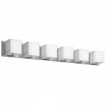 6 Light Vanity, Polished Chrome, Frosted White Glass Shade