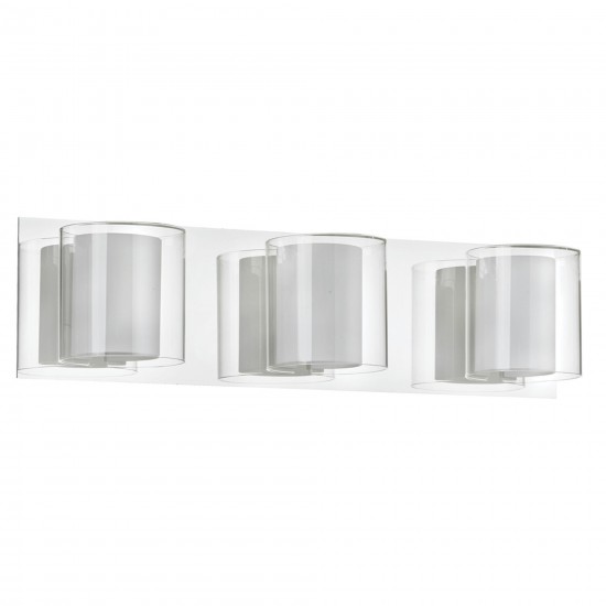 3 Light Vanity, Polished Chrome, Clear / Frosted White Glass