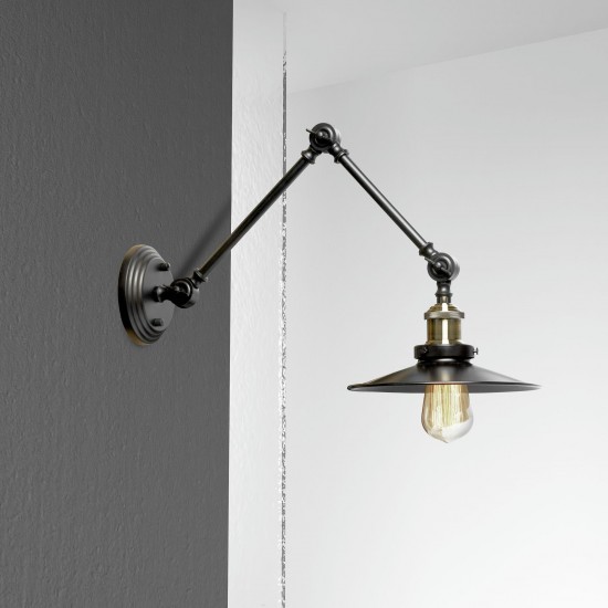 1 Light Incandescent Adjustable Wall Lamp, Black Finish