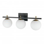 3 Light Halogen Vanity, Matte Black and Aged Brass