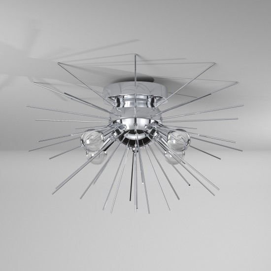 4 Light Flush Mount, Silver & Polished Chrome Finish