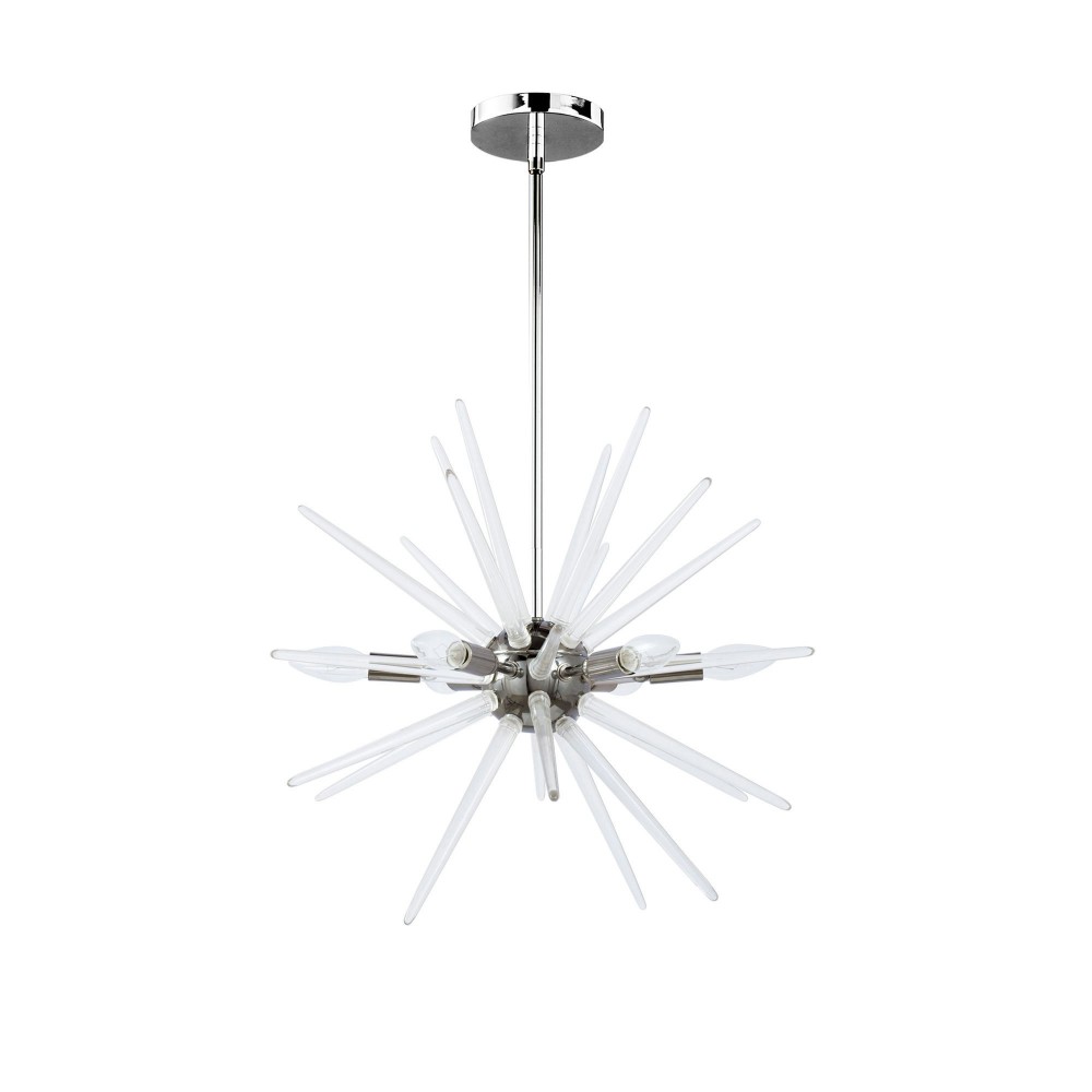 6 Light Incandescent Pendant, Polished Chrome Finish with Clear Acrylic Spikes