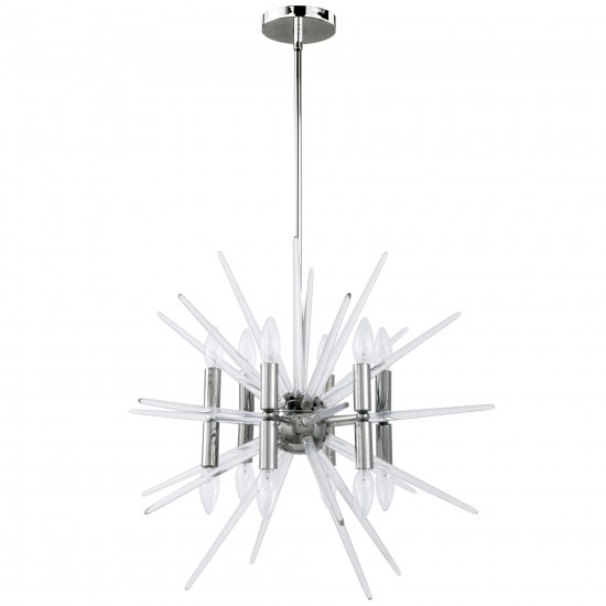 12 Light Incandescent Chandelier, Polished Chrome Finish w/ Clear Acrylic Spikes