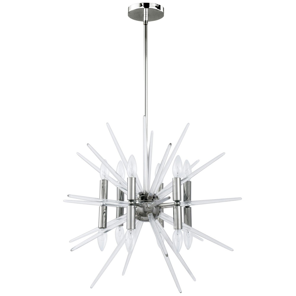 12 Light Incandescent Chandelier, Polished Chrome Finish w/ Clear Acrylic Spikes