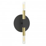 2 Light Incandescent Wall Sconce, Matte Black and Aged Brass