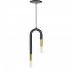 2 Light Incandescent Pendant, Matte Black and Aged Brass