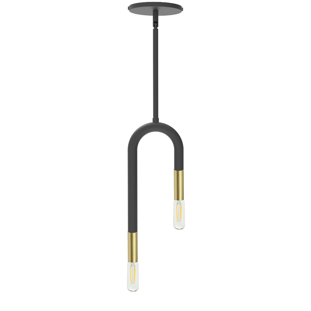 2 Light Incandescent Pendant, Matte Black and Aged Brass