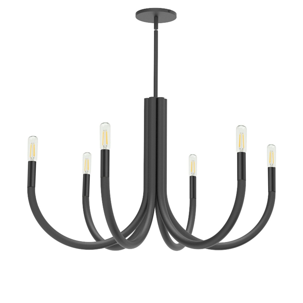 Wand 6 Light Incandescent Chandelier, Matte Black