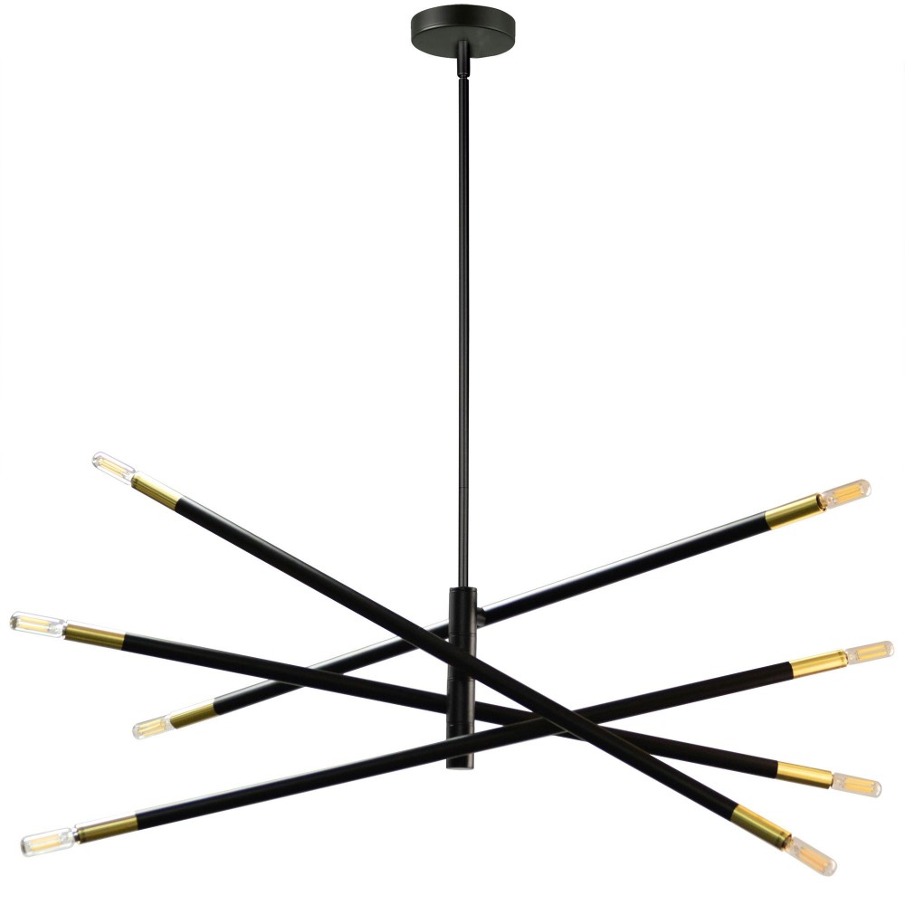 8 Light Incandescent Pendant, Matte Black & Aged Brass