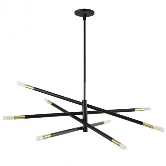 8 Light Incandescent Pendant, Matte Black and Aged Brass