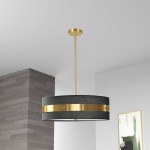 4 Light Incandescent Pendant Aged Brass Finish with Black Shade