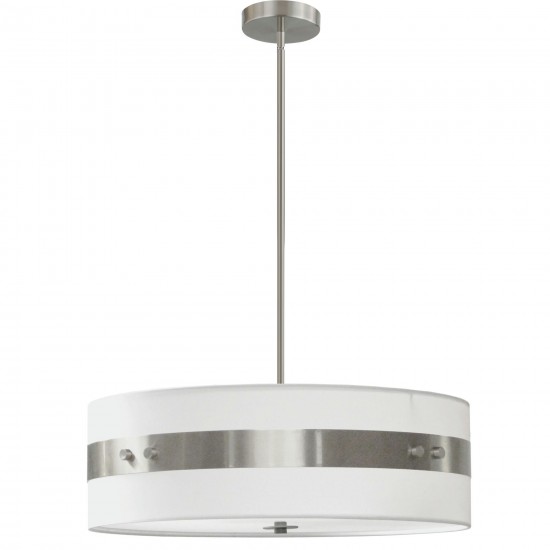 4 Light Incandescent Pendant Satin Chrome Finish with White Shade