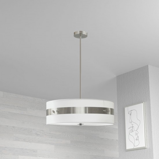 4 Light Incandescent Pendant Satin Chrome Finish with White Shade