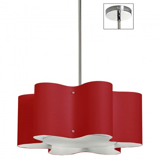 Zulu 3 Light Zulu Pendant with Red Shade,Polished Chrome Finish, ZUL-203-PC-RD