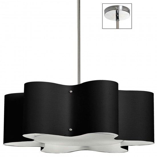 3 Light Zulu Pendant with Black Shade,Polished Chrome Finish