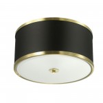 3 Light Incandescent Flush Mount, Aged Brass Finish with Black Shade