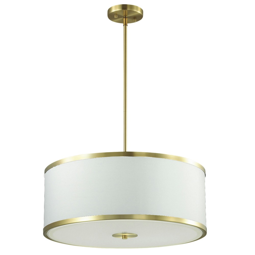 4 Light Incandescent Pendant, Aged Brass Finish with White Shade