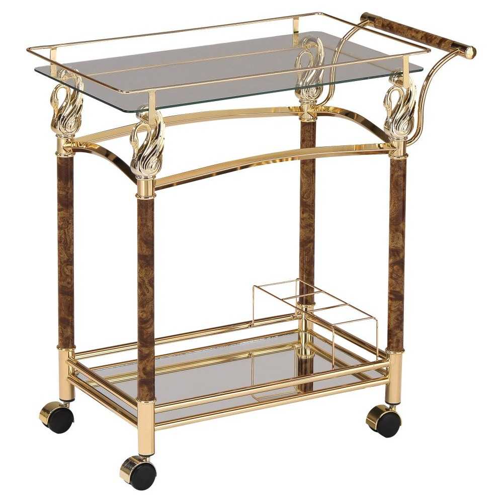 ACME Helmut Serving Cart, Gold Plated & Clear Glass