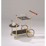 ACME Lacy Serving Cart, Gold Plated, Cherry Wood & Black Glass