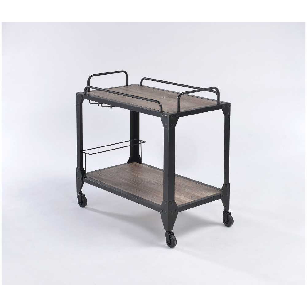 ACME Caitlin Serving Cart, Rustic Oak & Black