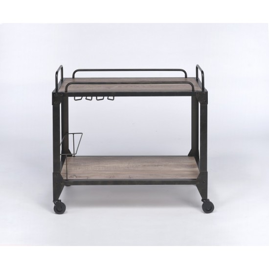 ACME Caitlin Serving Cart, Rustic Oak & Black