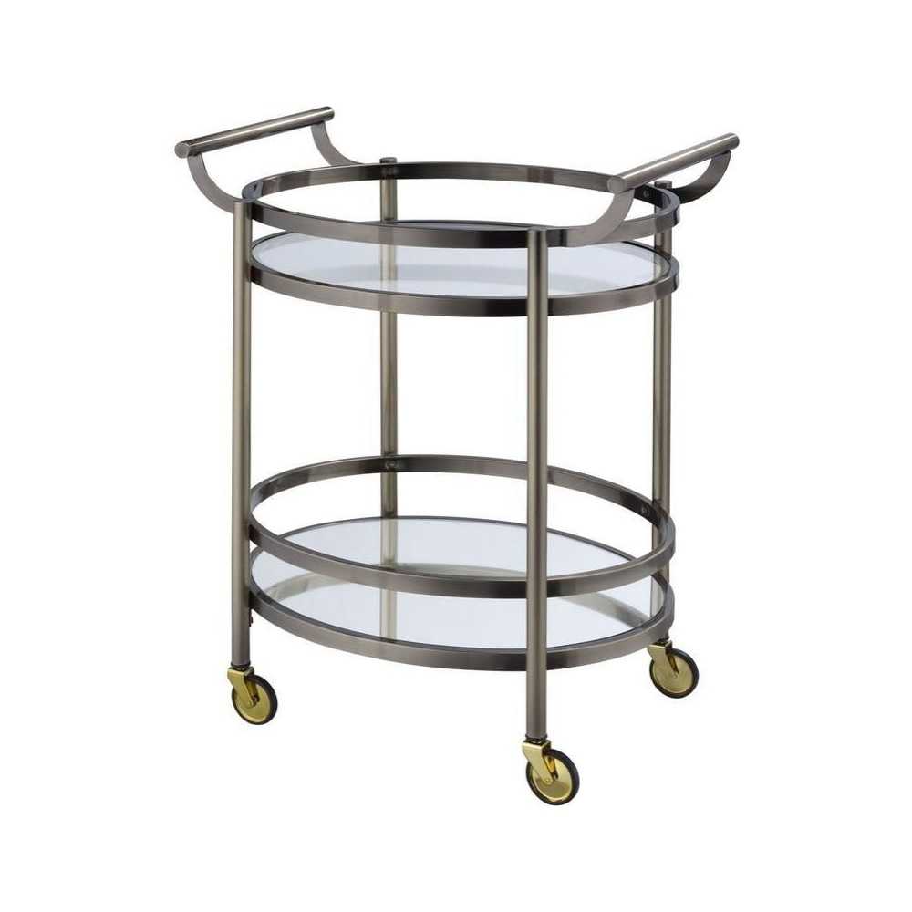 ACME Lakelyn Serving Cart, Black Nickel & Clear Glass