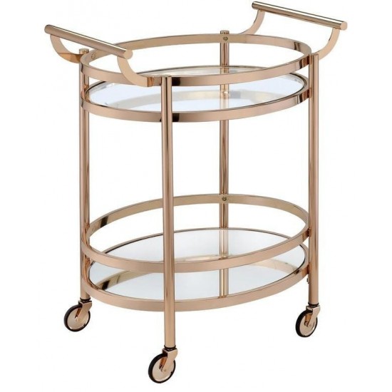 ACME Lakelyn Serving Cart, Rose Gold & Clear Glass