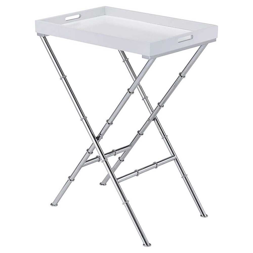 ACME Lajos Tray Table, White & Chrome