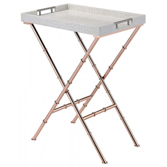 ACME Lajos Tray Table, Ivory & Rose Gold