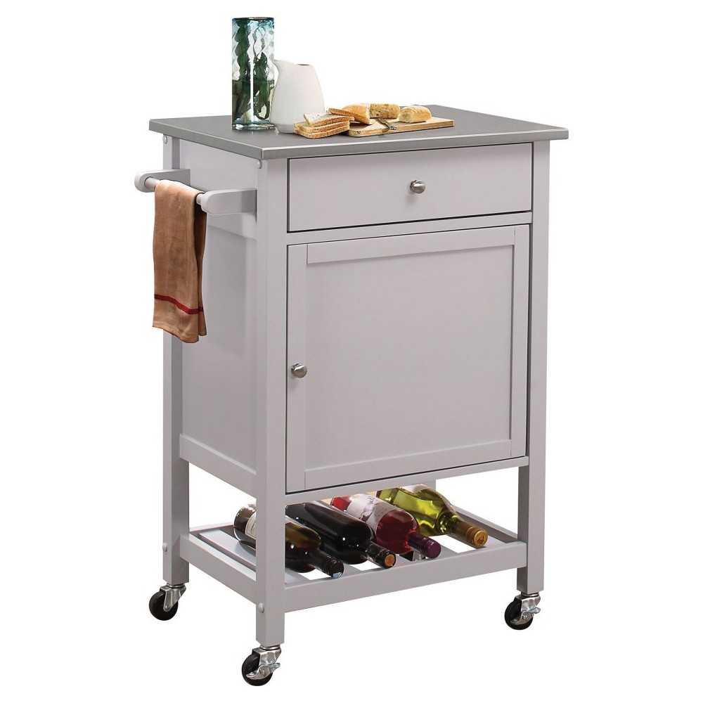ACME Hoogzen Kitchen Cart, Stainless Steel & Gray ACME Hoogzen Kitchen Cart, Stainless Steel & Gray