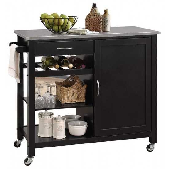 ACME Ottawa Kitchen Cart, Stainless Steel & Black