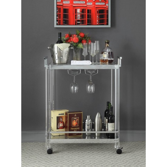 ACME Araldo Serving Cart, Clear Acrylic, Chrome & Clear Glass