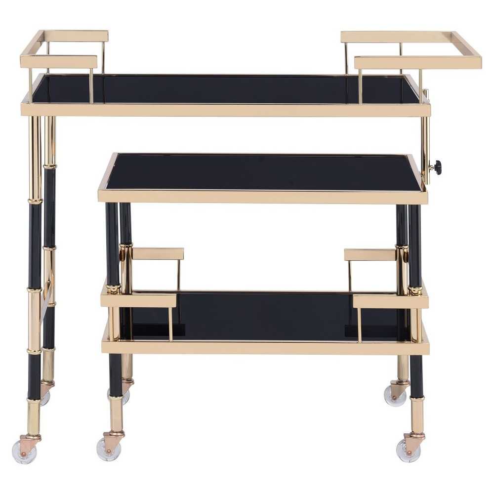 ACME Kina Serving Cart, Gold/Black & Smoky Glass