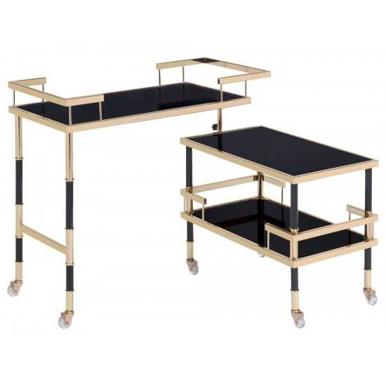 ACME Kina Serving Cart, Gold/Black & Smoky Glass