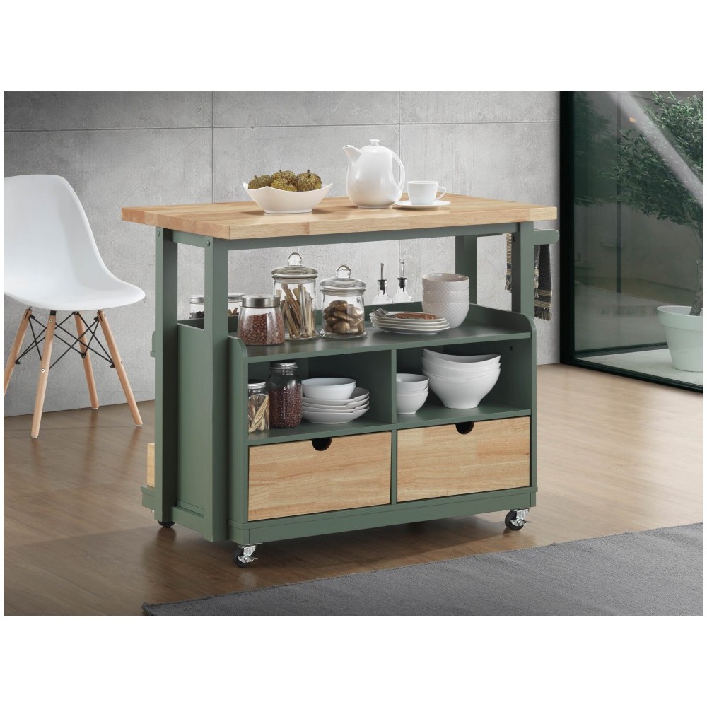 ACME Harper Kitchen Cart, Natural & Green