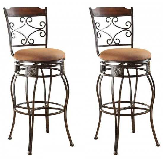 ACME Tavio Bar Chair w/Swivel (Set-2), Fabric & Black w/Gold Brush, 29" Seat Height