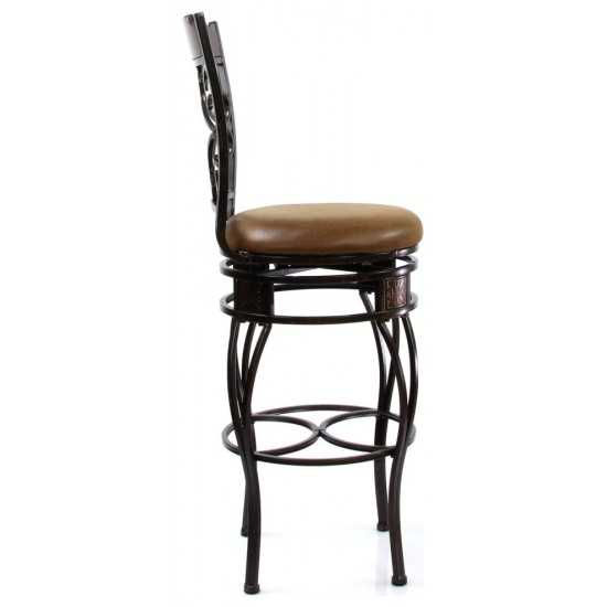 ACME Tavio Bar Chair w/Swivel (Set-2), Fabric & Black w/Gold Brush, 29" Seat Height