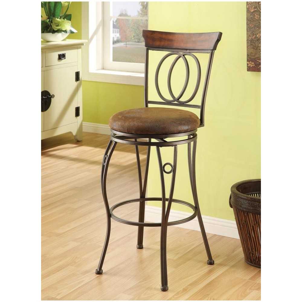 ACME Tavio Bar Chair w/Swivel (Set-2), Fabric & Dark Bronze, 29" Seat Height