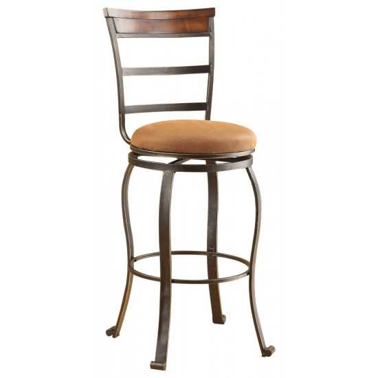 ACME Tavio Bar Chair w/Swivel (Set-2), Fabric & Antique Bronze, 29" Seat Height