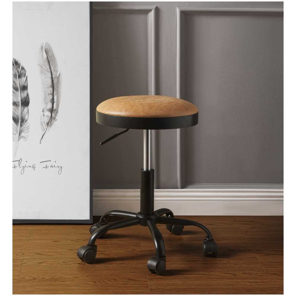 ACME Ouray Adjustable Stool w/Swivel (Set-2), Vintage Caramel PU & Black ACME Ouray Adjustable Stool w/Swivel (Set-2), Vintage Caramel PU & Black